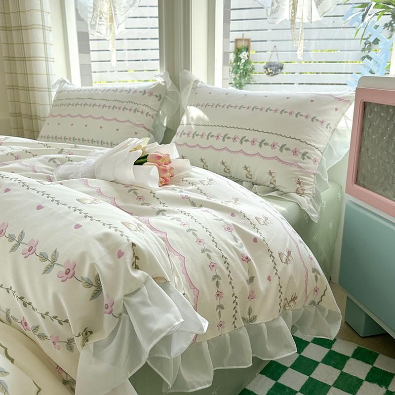Fresh Style Cotton Bedding Set Floral Duvet Cover Princess Bed Sheets Dorm