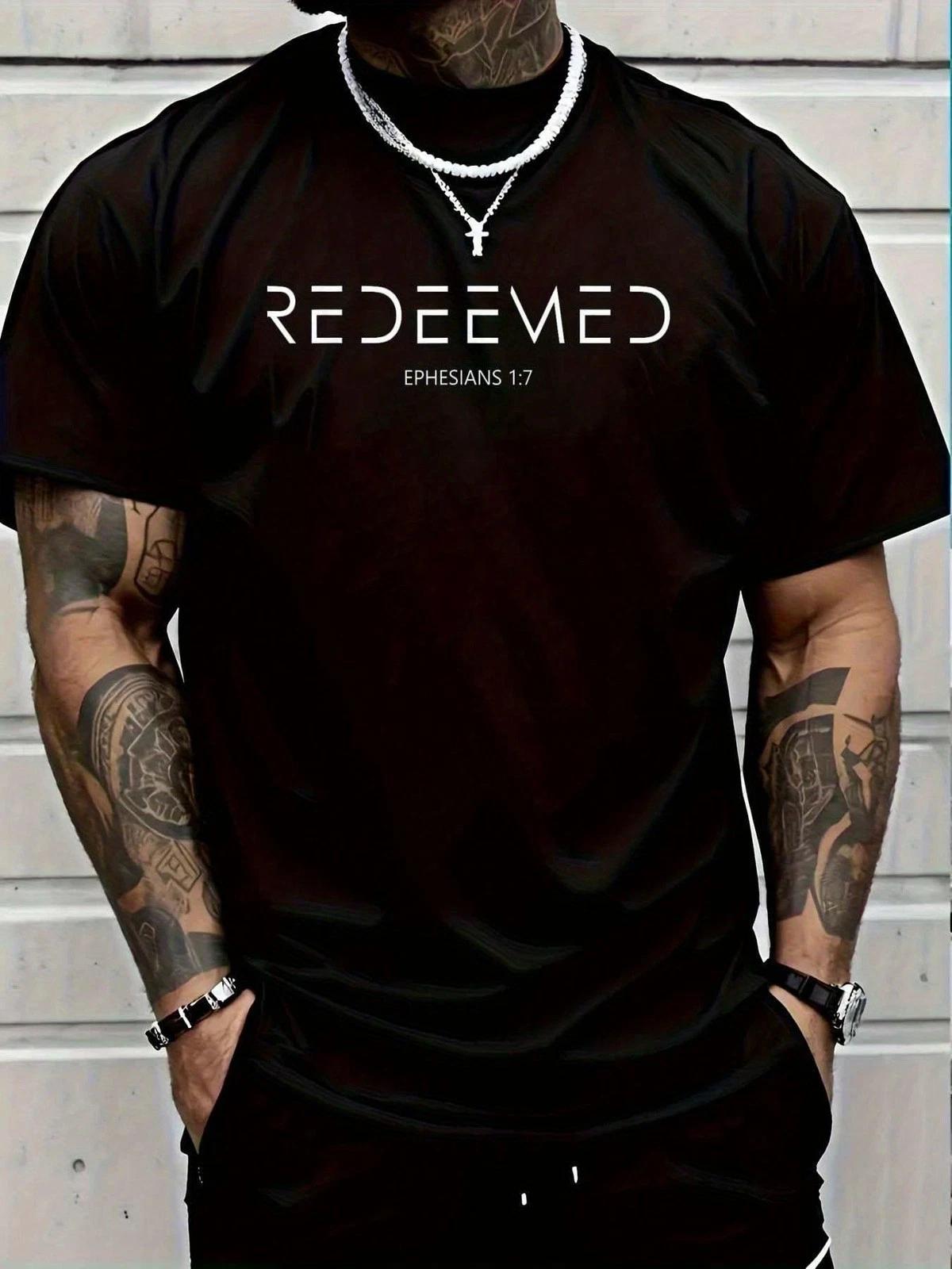 Redeemed Ephesians 1:7 Christian Graphic Tee - Modern Minimalist Faith T-Shirt XXL