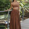 2026 Womens Solid Color Sleeveless Camisole Top Maxi Skirt Set Elegant Office Casual Two-Piece Outfit