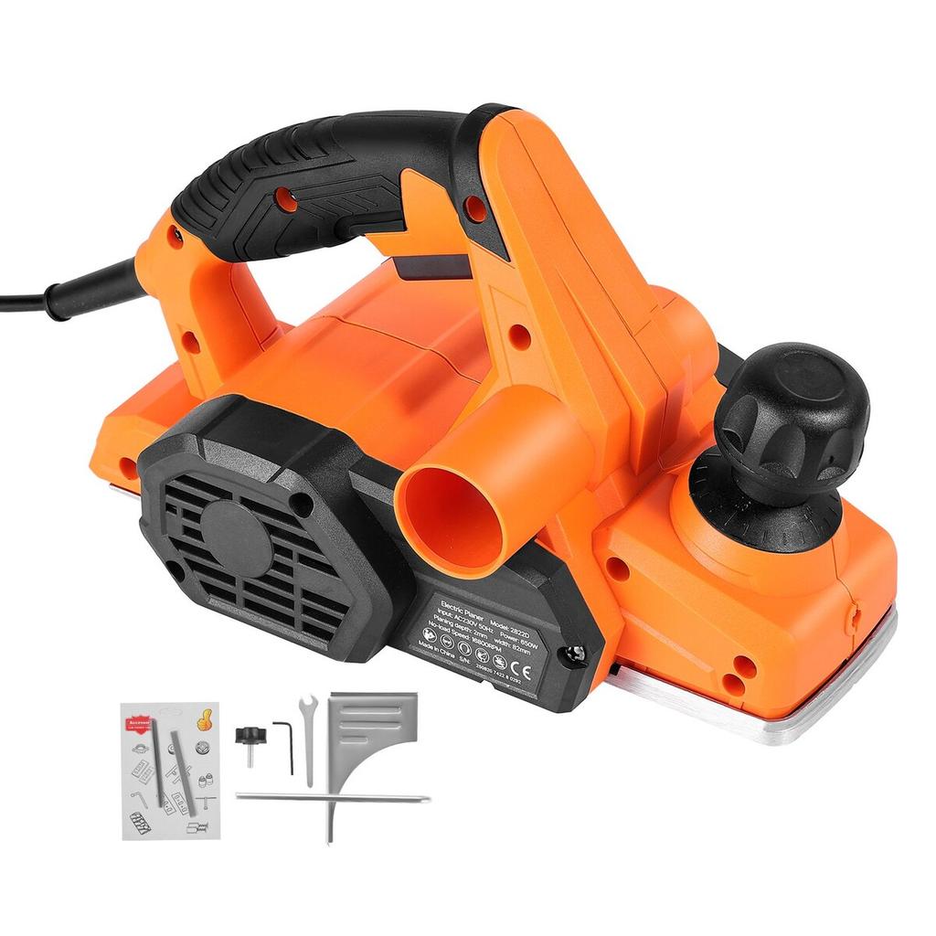 Electric Hand Planer, 82 mm Cut Width, 650W 16800 RPM Corded Power Handheld Planer for Wood, with Adjustable Cut Depth, 2 Blades, for Woodworking Wood