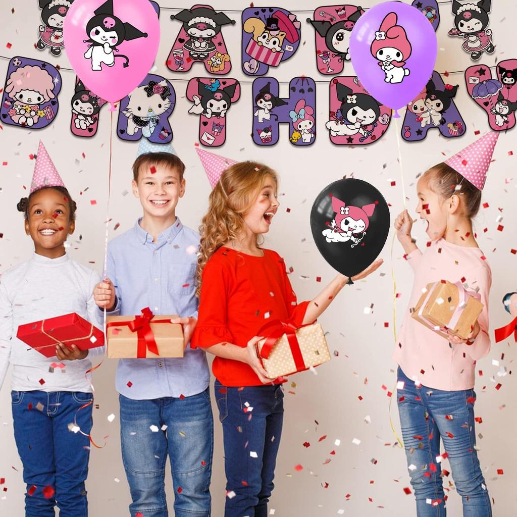 Photo Zone Kuromi Set for Birthday Kuromi Happy Birthday Balloons Topper 32 Items