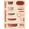 22 Pcs Ceramic Cookware Set with Detachable Handles Non-Toxic Non-Stick Pots and Pans for Induction Oven Safe Stackable Removab