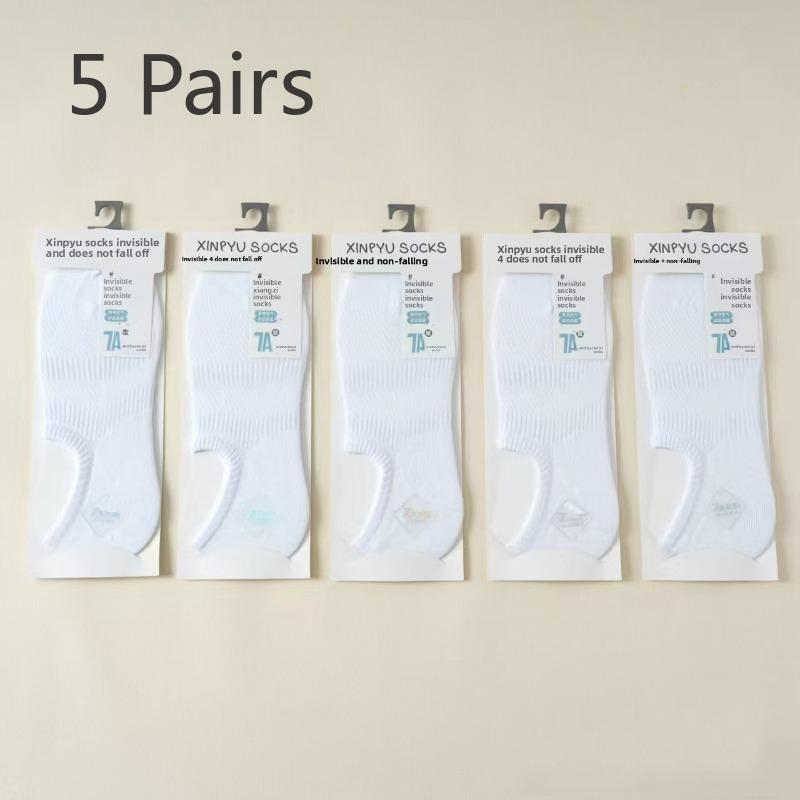 5 Pairs of Men's Spring and Summer Thin Mesh Solid Color Sweat-absorbing and Anti Slip Casual Boat Socks
