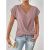 Elegant Short Sleeved Top for Spring and Summer Solid Color V-neck Women's T-shirts