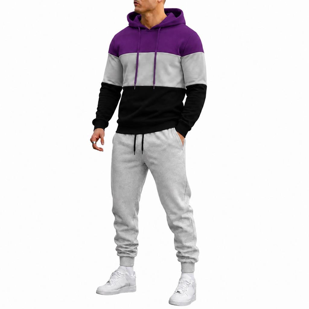 Men's Hoodie and Jogger Set Casual Patchwork Tracksuit for Workout, Lounging and Everyday Wear
