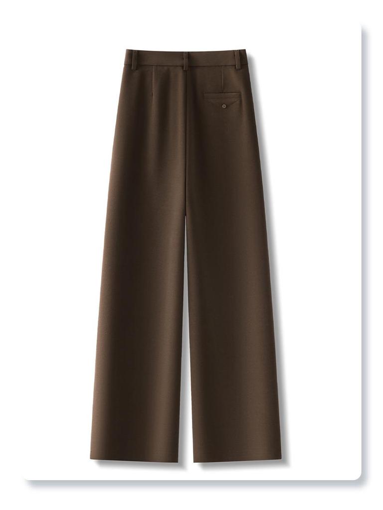 2024 Women's Beige Wool Wide-Leg Slimming High-Waisted Casual Pants