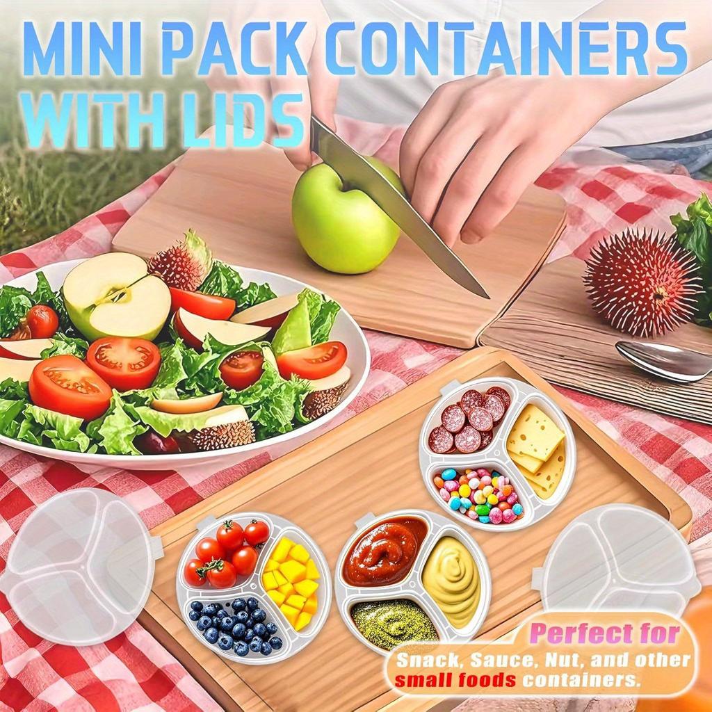 Round 3-Compartment Disposable Food Containers with Lids - Leak-Proof ...
