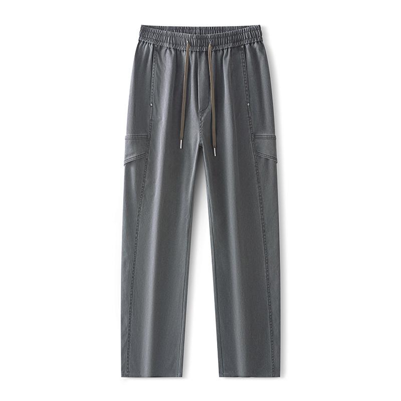 Overalls men's autumn new American trendy brand solid color versatile loose wide-leg elastic waist straight trousers men