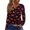 Women's Casual Long Sleeve T-Shirt with Halloween Print V-Neck Button for Parties