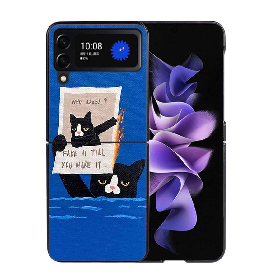 

Cute Cat Funny Wine Art Phone Case For Samsung Z Flip 7 6 5G Galaxy Z Flip4 Z Flip5 Z Flip3 Coque Black Hard PC Shell Protective Samsung Z Flip 6 5G