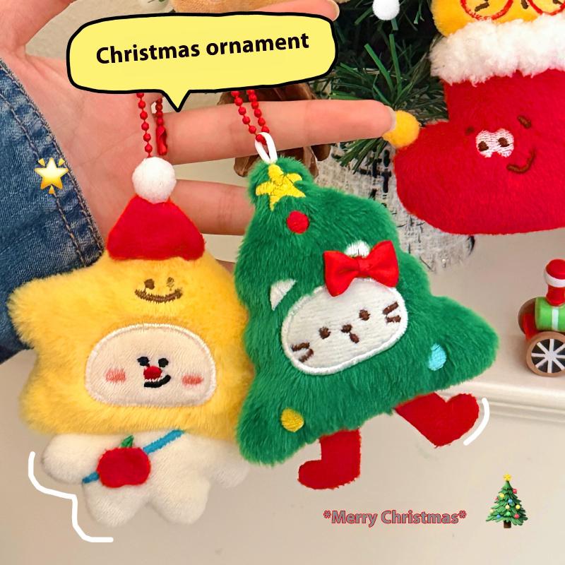 Cartoon Christmas Plush Doll Pendant Keychain Fluffy Cute Creative Soft Stuffed Doll Backpack Pendant Decorative Accessories