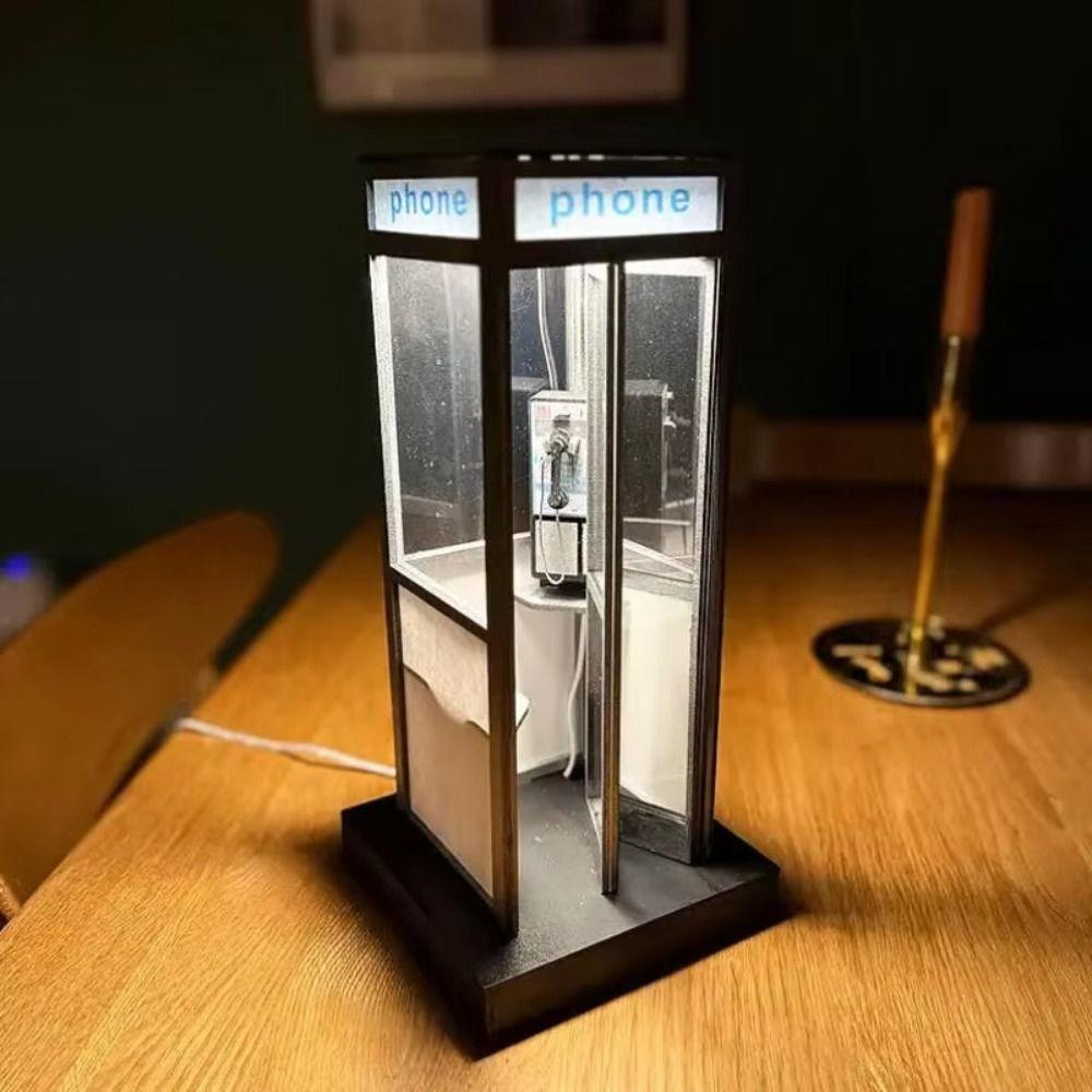 Einzigartige Dekoration Telefonzelle Tischlampe Warmes LED-Licht Klassische Telefonbox-Lampe Telefonzellen-Lampe Café