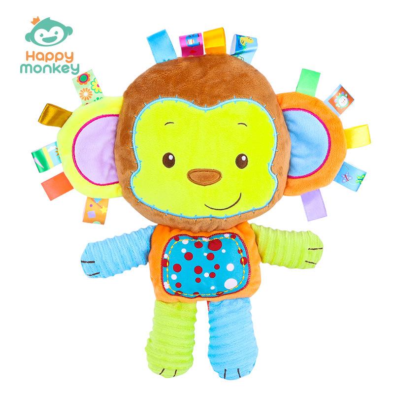 Happy Monkey Baby Plush Rattle - Soft Soothing Toy for Newborns