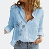 Women Floral Print Long Sleeve T-shirt Fashion Lapel Neck Cotton Linen Top Summer&fall Female Loose Buttoned Blouses