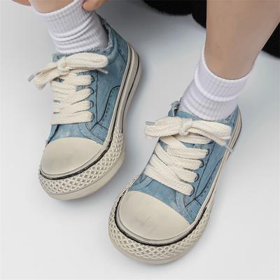 Men's Trendy New Autumn Niche Retro Versatile Bread Shoes Thick Sole Big Head Shoes Color Blocked Thick Sole Casual Canvas Shoes