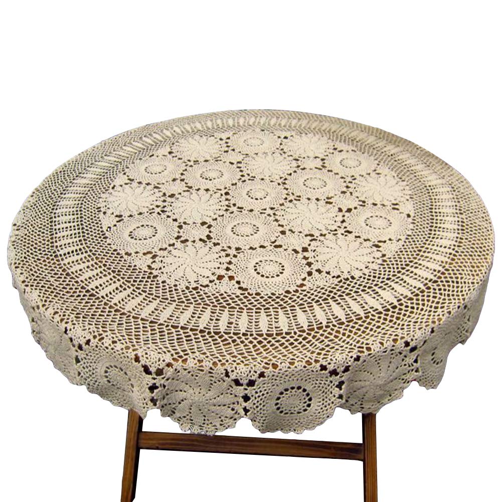 

Yizunnu Beige 51-inch Diameter Round Handmade Crochet Tablecloth (Size Customizable)