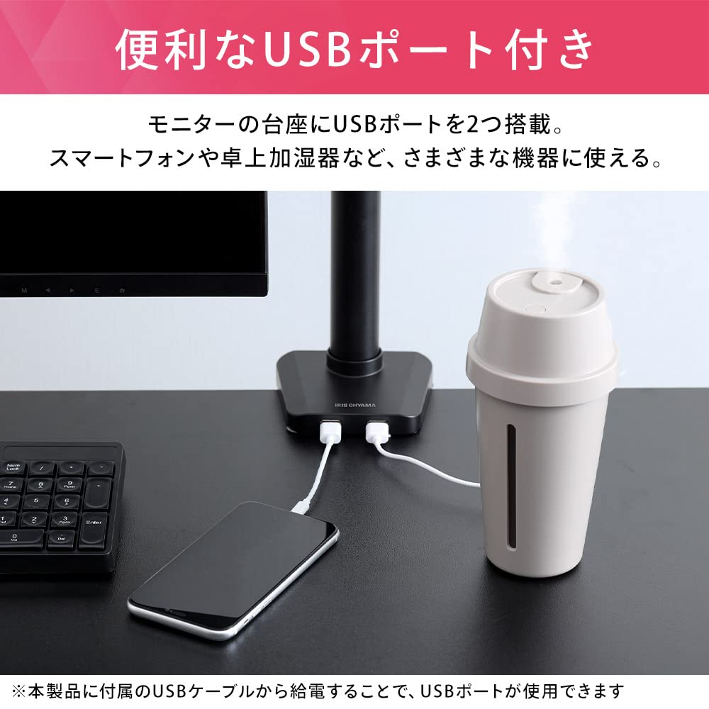 IRIS OHYAMA DA-G101U Monitor Arm with Single USB, Black, Single