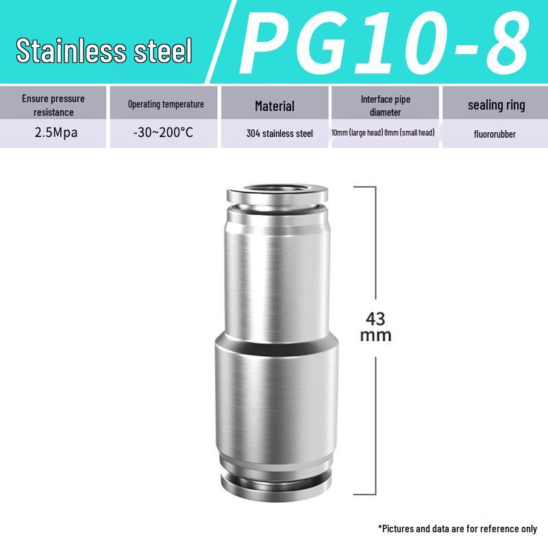 Zhuo Ji 304 Stainless Steel Quick Connector: 8mm Pneumatic Hose Reducer for PU/PG Air Source