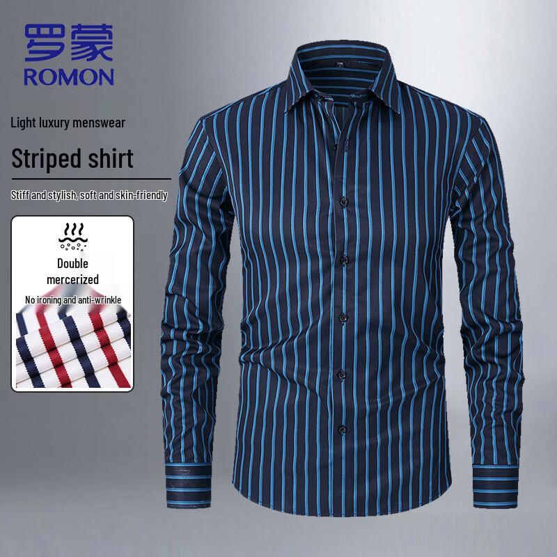 ROMON Men s Slim Fit Business Striped Long-Sleeve Shirt XS