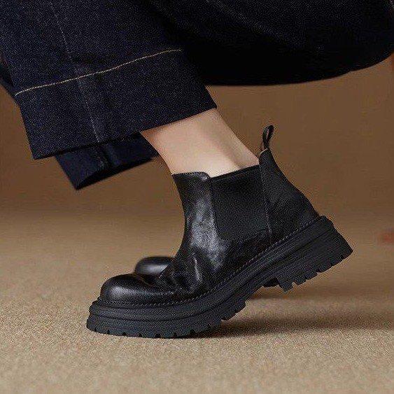 Pravá měkká kůže platforma britský styl chell boty krátké boty dámské 2025 podzim nové kulatá špička krátké boty martinky dámský trend