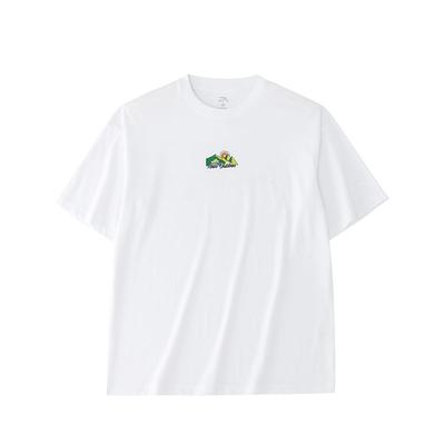 Anta Série Estilo de Vida Camiseta Masculina Estampa de Letras Gola Redonda Manga Curta Solta Ombro Caído Branco Puro 972428110-1