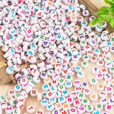 100pcs 7x4mm Colourful Letters Beads White Round Acrylic Beads Loose Beads For Jewelry Making DIY Bracelet Necklace Accessories