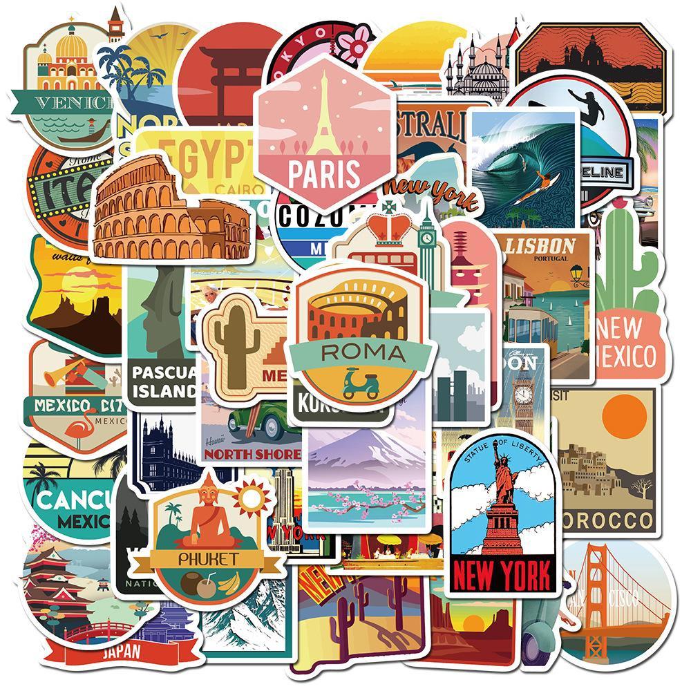 10/50PCS Urban Landscape Sticker Travel Graffiti Stickers Laptop Computer Bicycle Skateboard Suitcase Water Bottle Mobile Phone Kids Adult Sticker