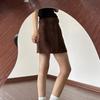 Petite Brown Suede A-Line Half-Skirt for Women - Coffee Color, Hip-Hugging, Spring/Autumn
