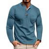 Long Sleeve Henley Shirt Men's Round Neck T-Shirt Color Block Top Tee Men's Color Block Design Base Shirt
