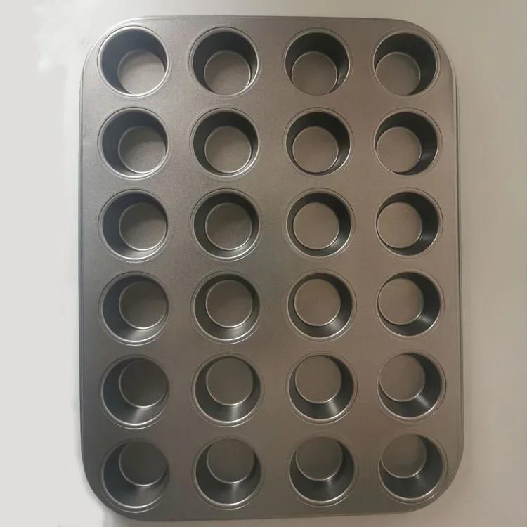 Non Stick 24 Hole Mini Cup Baking Pan Carbon Steel Pudding Cake Mold Household Baking Utensils Black