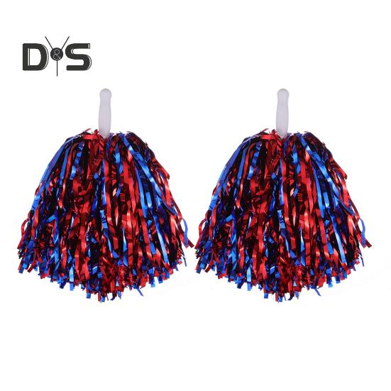 2Pcs Cheerleader Pom Poms Metallic Foil Cheerleader Pom Poms Hand Flowers with Handle for Sports Competitions Celebrations