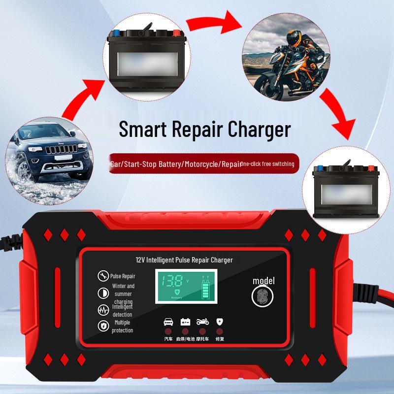 12V 6A Lead-Acid Battery Charger for Motorcycle & Car - Compatible with EU, US, UK, and AU Standards