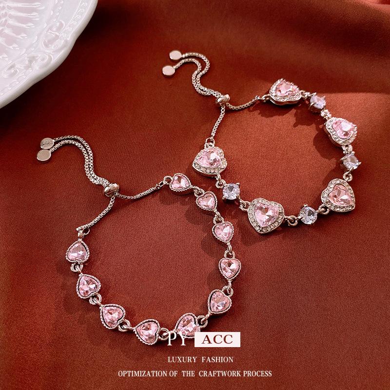 Zircon Heart Korean Style Pull-Out Bracelet - High-End, Light Luxury, Sweet, Versatile Temperament Jewelry