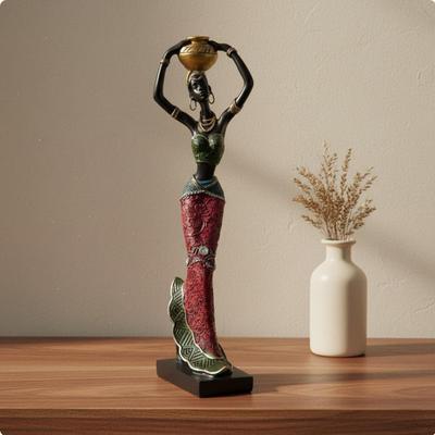 2 Pièces Figurine Femme Africaine Décoration Culturelle Ethnique Résine Sculpture Design Exotique Femmes
