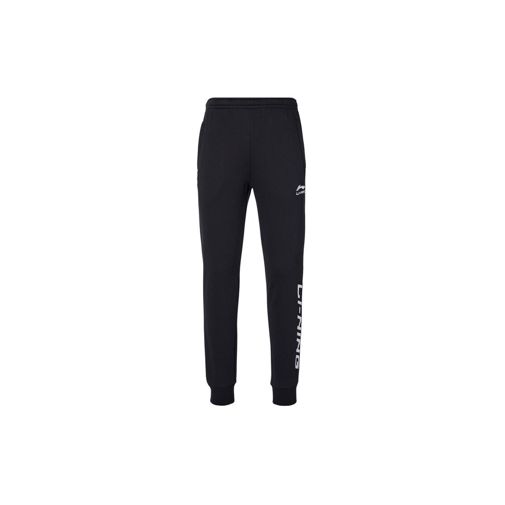 Li Ning Campus Series Letter Fleece Cuffed Knitted Sports Pants Men Bottoms Black YKLT391-1