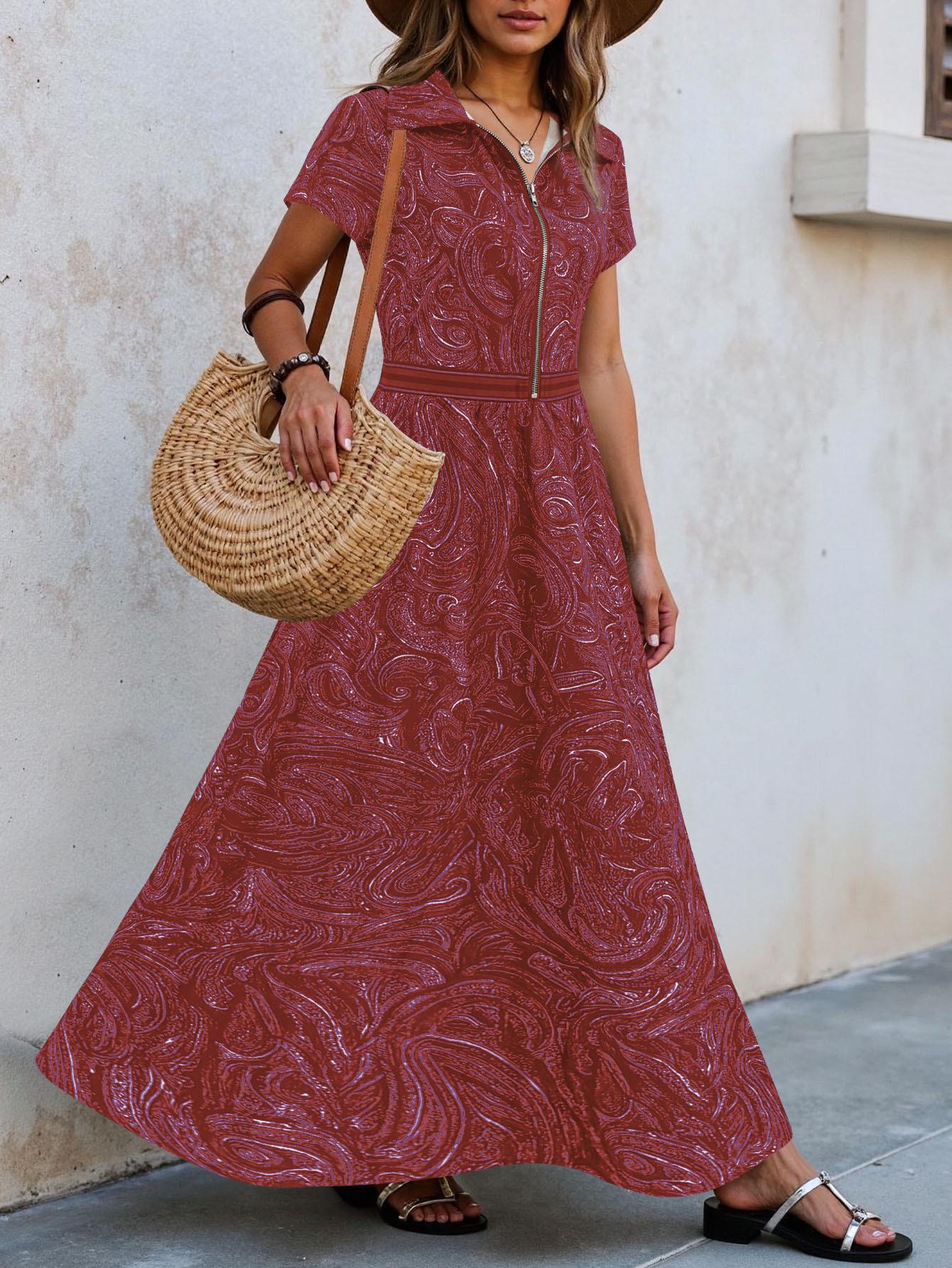 

Plus Size Retro Paisley Print A-line Lapel Dress for Women 4XL