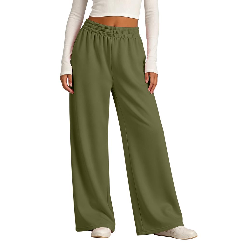 Women's Lined Wide Leg Sweatpants with High Elastic Ribbed Waistband for Casual Wear