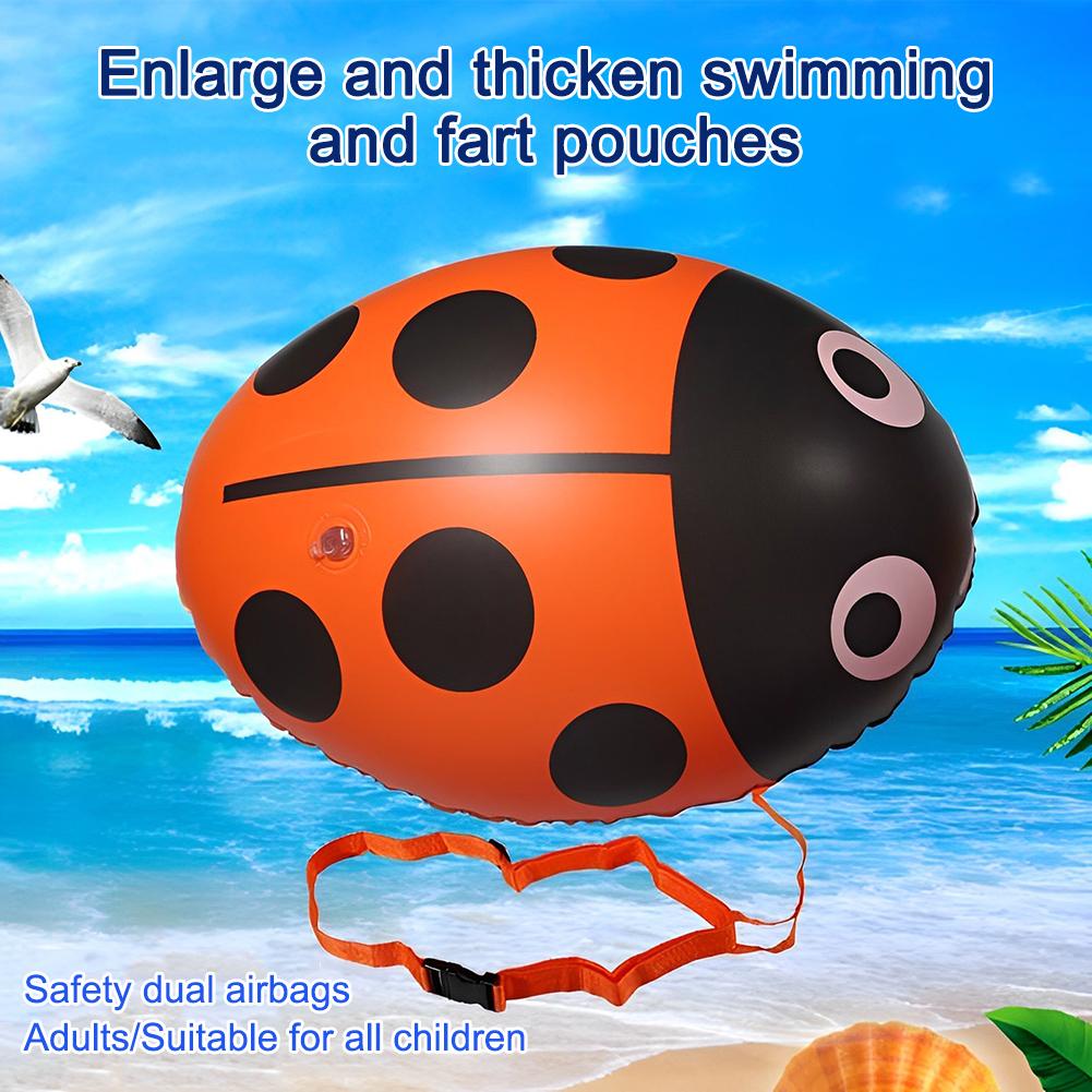 PVC Safety Swim Buoy Inflatable Ladybug Swimming Buoy Bag Floating Multifunctional with Waist Belt Adjustable for Water Sports