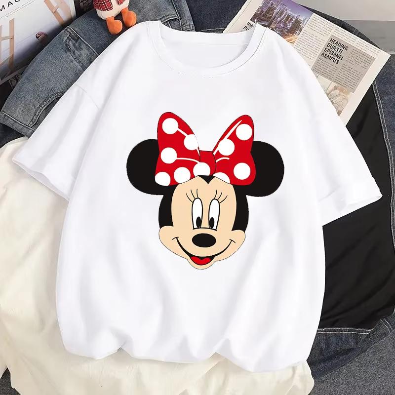 

Cartoon Trendy Casual TShirt Printed with Mickey Mouse and Minnie Mouse Fun Pattern Unisexs Short Sleeve Street Loose S