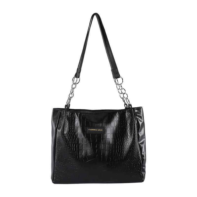 Spring New Embossed Solid Color Tote Bag Women s Bag Simple Versatile Lady Bag Shoulder Handbag чёрный