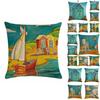 Artistic Beach Oil Painting Cushion Cover With Invisible Zipper For Stylish Interiors