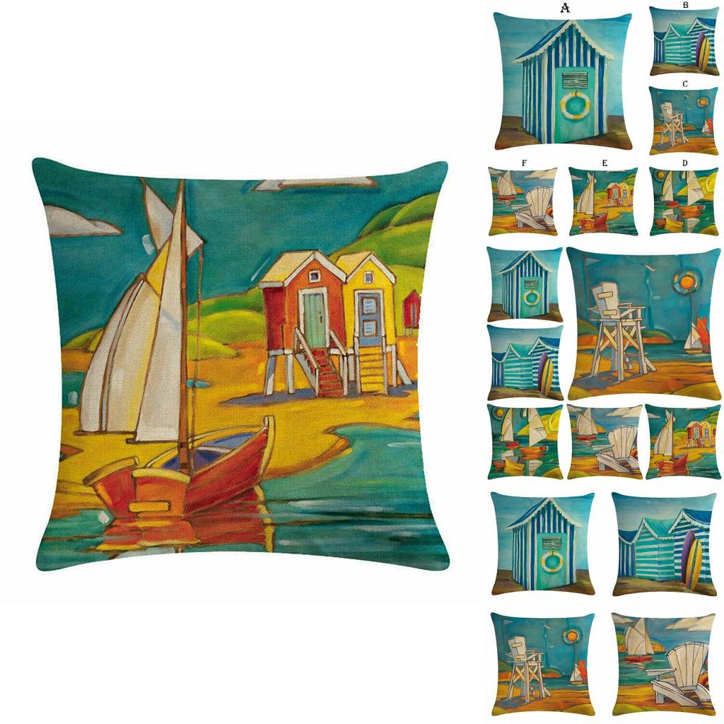 Artistic Beach Oil Painting Cushion Cover With Invisible Zipper For Stylish Interiors