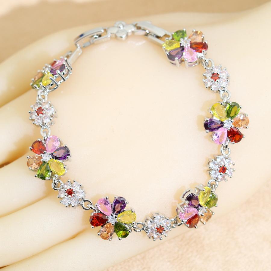 Gold Plared Multicolor Zirconia Bracelet Wedding Jewelry For Women Party Gift