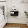 Wall-Mounted Nightstand for Bedroom with Drawer and Wooden Shelf, 35x32x22.5cm, Black