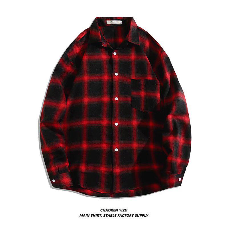Men's Japanese Retro Plaid Shirt - Niche Design, Loose Long Sleeves, Spring/Autumn Casual Layering Shirt