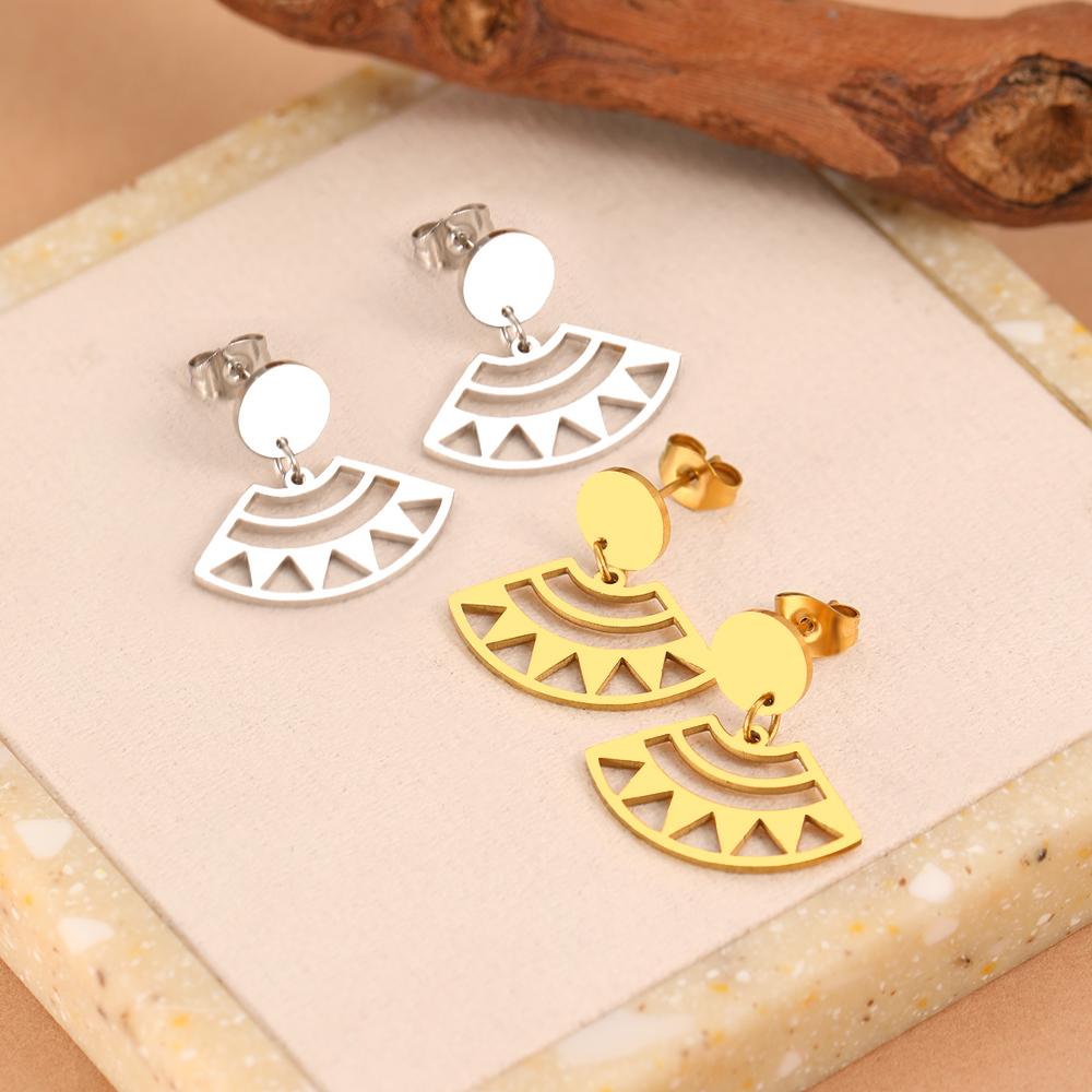 Stainless Steel Earrings New Popular Geometric Pendant Korean Trendy Personality Creative Dangle Earrings For Women Zircon Gift