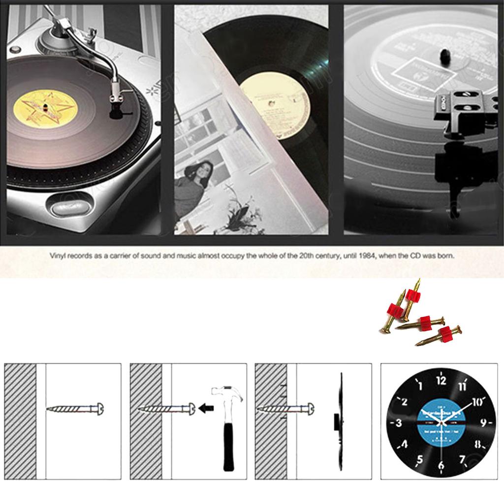 Retro Styles Reverse Running Time Wall Clock 12Inch Quiet Movement Vinyls Record Wall Clock for Living Room Decoration