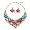 2026 Luxury European and American Color Flower Artificial Crystal Necklace Earrings Set Women's Dinner Dress Party Accessories