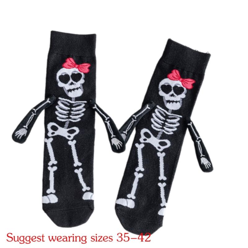 Creative Embroidery Skeleton Hand Design Cotton Halloween Ankle Socks Unisex Comfortable Casual Wear Party Accessory