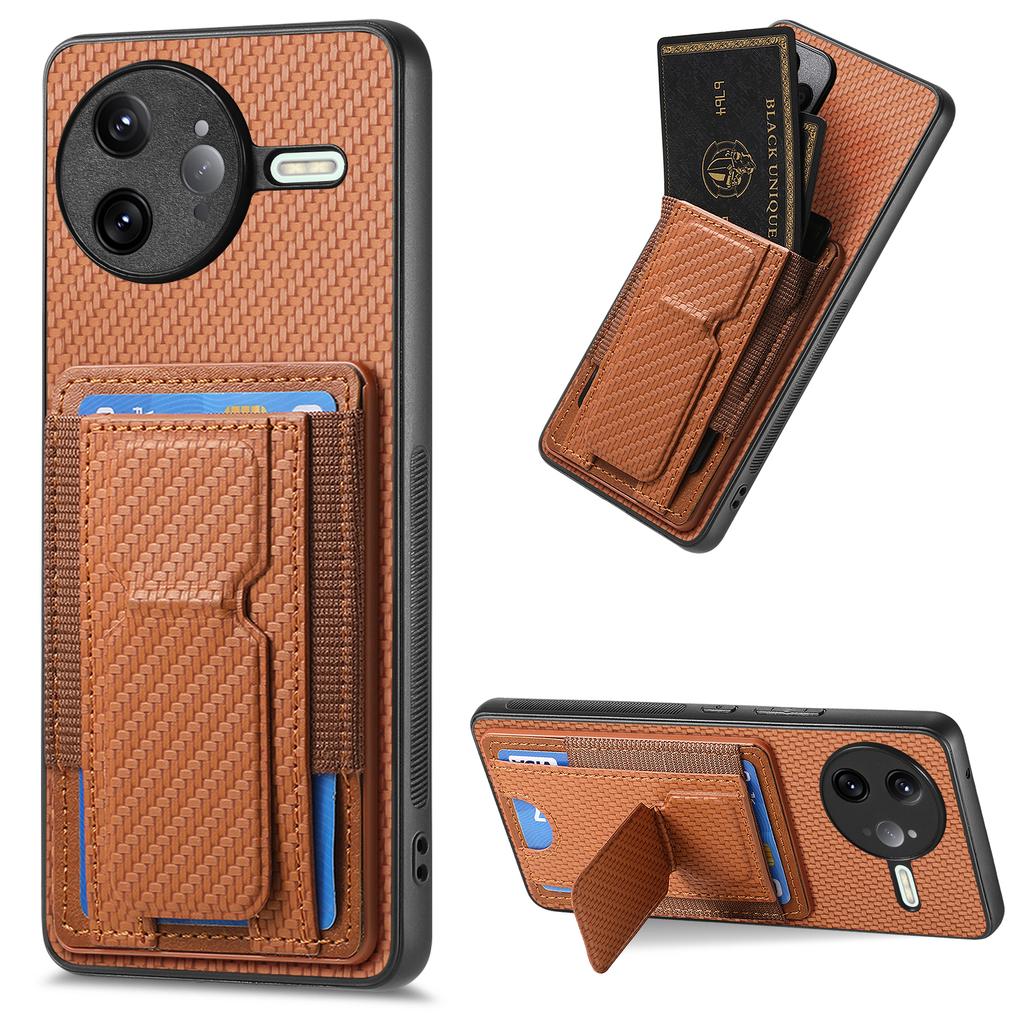 For Xiaomi Poco F7 Ultra 5G/Xiaomi Redmi K80 Pro 5G Case with Card Holder Kickstand Fiber Pattern Leather Back Cover